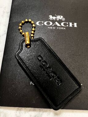 Coach Black Leather Tag with Gold Ball Chain